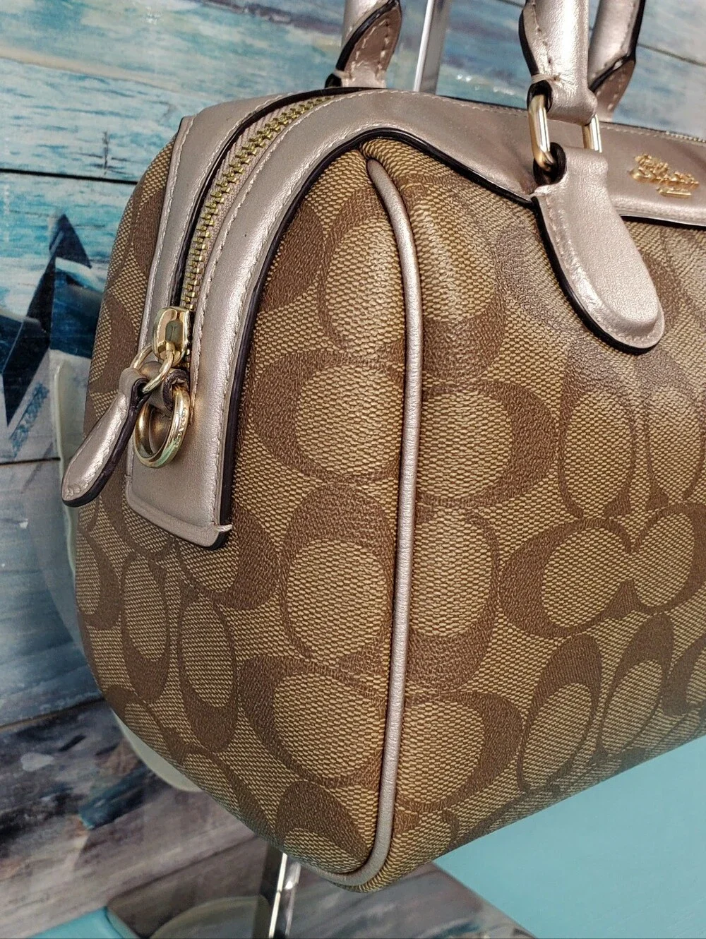 COACH MINI BENNETT SATCHEL IN SIGNATURE CANVAS KHAKI/ROSE GOLD